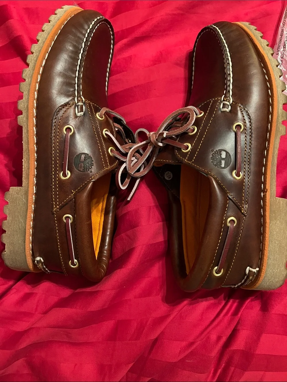Timberland Men's Dark Brown Leather Boat Shoes with Tan Sole